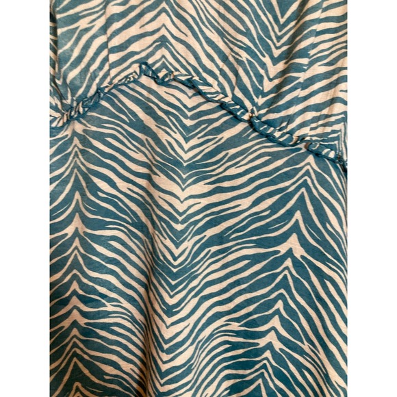 New Directions Babydoll Top Womens Large Teal & Tan Zebra Animal Print Flowy - Picture 5 of 13